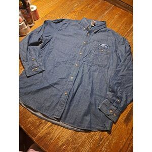 New Ford A of M IAMAW XL Denim Button Shirt USA Union Logo Casual Long Sleeve
